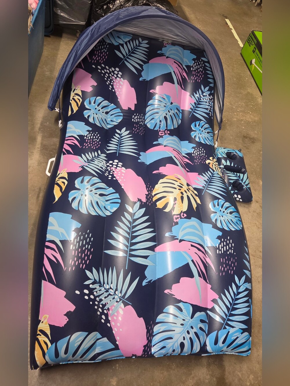 EUC Inflatable Ergonomic Adult Beach Lounger Tropical Leaf Print, Navy Pink Teal - Picture 8 of 15